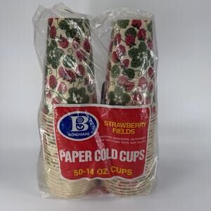 50 Count Vintage Bondware Strawberry Fields Wax Paper Cold Party Cups 14 oz NEW